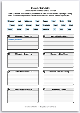 Download => Grammatik => Singular und Plural (nach Endung) (1)