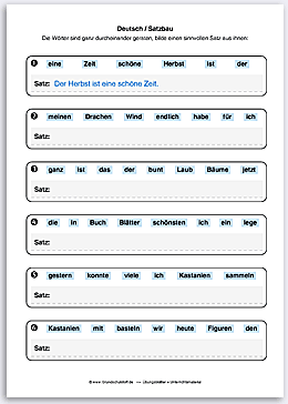 Download => Wort-Puzzle als Übung für Satzbau / Satzbildung (2)