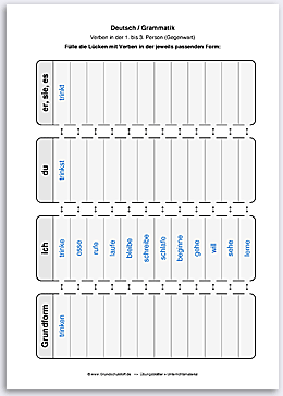 Download => Grammatik => Verben in 1. bis 3. Person (Gegenwart) (6)