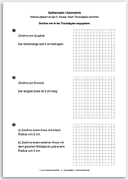 Download => Geometrie => Zeichnen nach Textaufgaben (2)