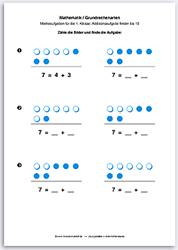 Download => Grundrechenarten => Addition: Aufgabe finden bis 10 (1)