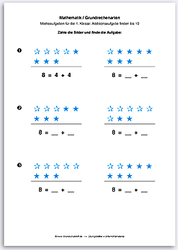 Download => Grundrechenarten => Addition: Aufgabe finden bis 10 (2)