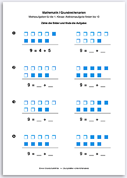 Download => Grundrechenarten => Addition: Aufgabe finden bis 10 (3)