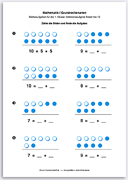 Download => Grundrechenarten => Addition: Aufgabe finden bis 10 (5)