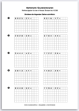 Download => Grundrechenarten => Schriftliche Division bis 1 Million (10)