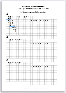 Download => Grundrechenarten => Schriftliche Division bis 1 Million (21)