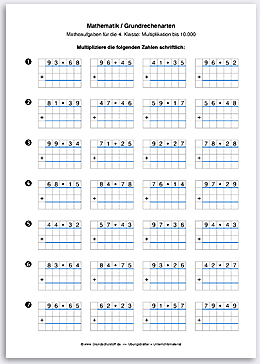Download => Grundrechenarten => Schriftliche Multiplikation bis 1 Million (2)
