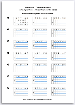 Download => Grundrechenarten => Schriftliche Multiplikation bis 1 Million (3)