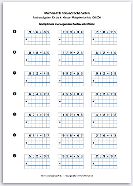 Download => Grundrechenarten => Schriftliche Multiplikation bis 1 Million (4)