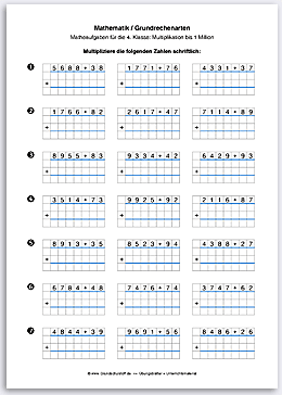 Download => Grundrechenarten => Schriftliche Multiplikation bis 1 Million (6)