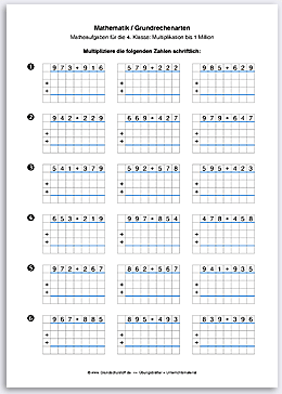 Download => Grundrechenarten => Schriftliche Multiplikation bis 1 Million (8)