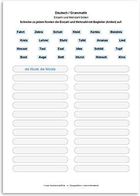 Download => Grammatik => Einzahl (Singular) und Mehrzahl (Plural) (1)