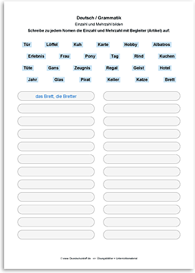 Download => Grammatik => Einzahl (Singular) und Mehrzahl (Plural) (3)
