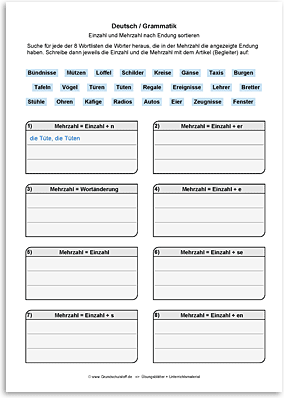 Download => Grammatik => Singular und Plural (nach Endung) (4)