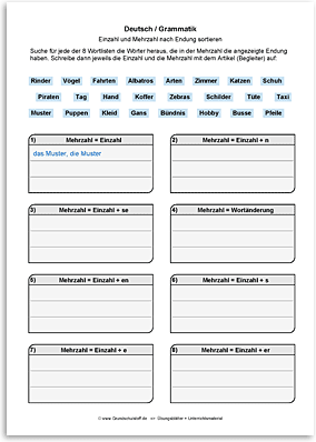 Download => Grammatik => Singular und Plural (nach Endung) (8)