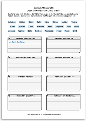 Download => Grammatik => Singular und Plural (nach Endung) (9)