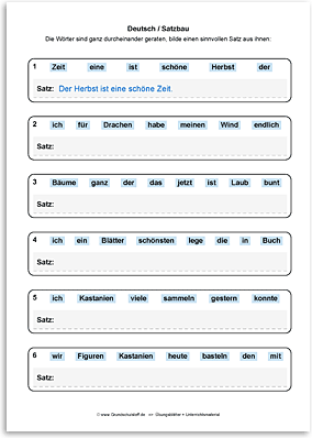 Download => Wort-Puzzle als Übung für Satzbau / Satzbildung (2)