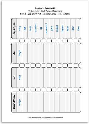 Download => Grammatik => Verben in 1. bis 3. Person (Gegenwart) (11)