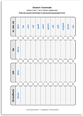 Download => Grammatik => Verben in 1. bis 3. Person (Gegenwart) (12)