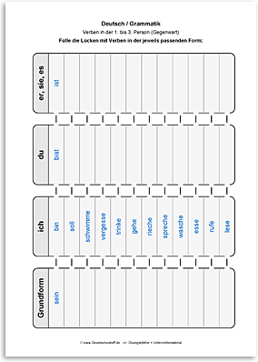 Download => Grammatik => Verben in 1. bis 3. Person (Gegenwart) (4)
