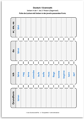 Download => Grammatik => Verben in 1. bis 3. Person (Gegenwart) (6)
