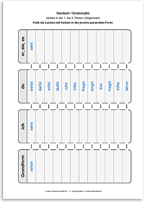 Download => Grammatik => Verben in 1. bis 3. Person (Gegenwart) (9)