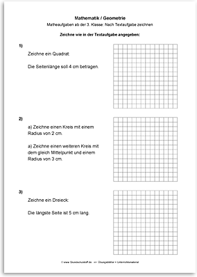 Download => Geometrie => Zeichnen nach Textaufgaben (2)