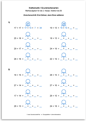 Download => Grundrechenarten => Addieren bis 100 mit Zehnerübergang (11)