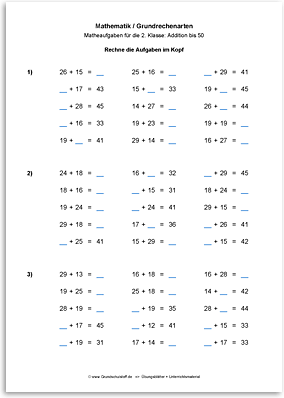 Download => Grundrechenarten => Addieren bis 100 mit Zehnerübergang (14)