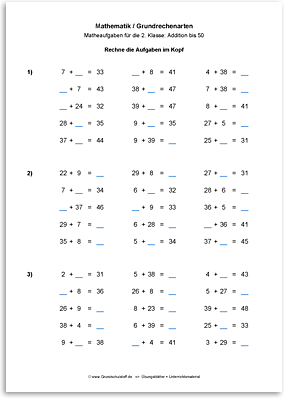 Download => Grundrechenarten => Addieren bis 100 mit Zehnerübergang (9)