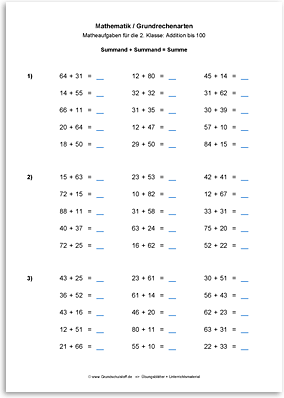 Download => Grundrechenarten => Addieren bis 100 ohne Zehnerübergang (15)
