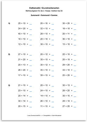 Download => Grundrechenarten => Addieren bis 100 ohne Zehnerübergang (7)