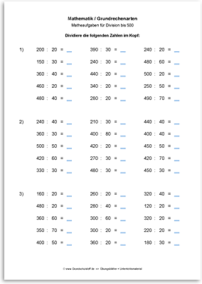 Arbeitsblatt: Mathematik-Grundrechenarten-Division ...