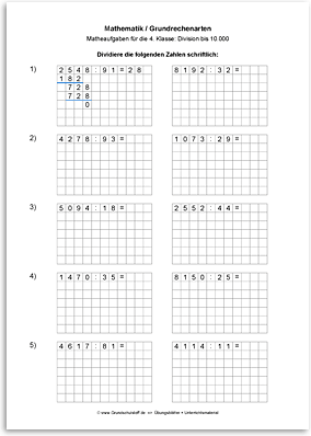 Download => Grundrechenarten => Schriftliche Division bis 1 Million (13)