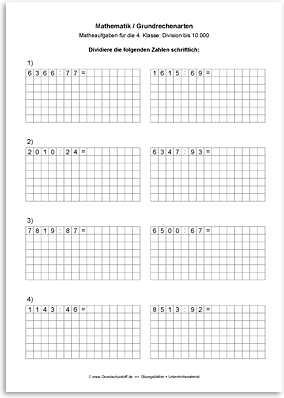 Download => Grundrechenarten => Schriftliche Division bis 1 Million (16)
