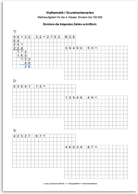 Download => Grundrechenarten => Schriftliche Division bis 1 Million (19)