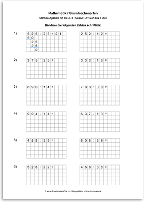 Download => Grundrechenarten => Schriftliche Division bis 1 Million (5)