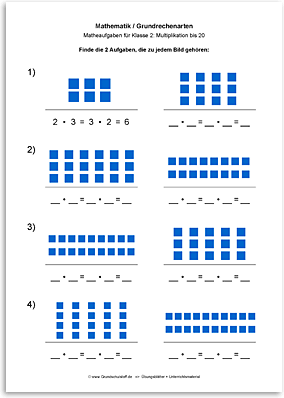 Download => Grundrechenarten => Multiplikation: Aufgabe finden bis 10 (2)