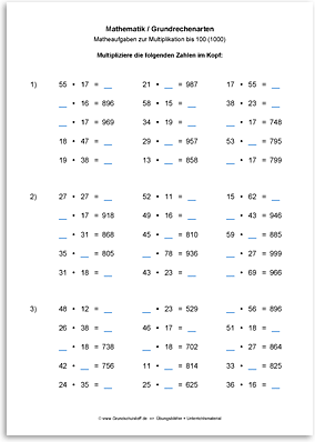 Download => Grundrechenarten => Multiplikation bis 100 (1000) (12)