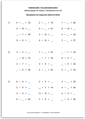 Download => Grundrechenarten => Multiplikation bis 100 (1000) (2)