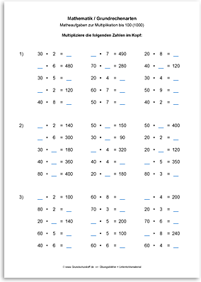 Download => Grundrechenarten => Multiplikation bis 100 (1000) (4)