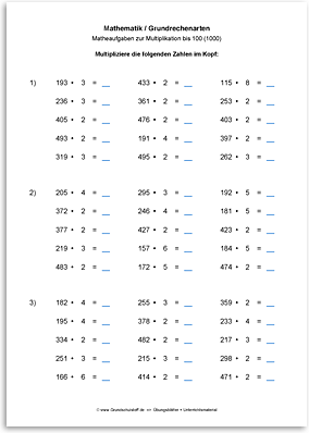 Download => Grundrechenarten => Multiplikation bis 100 (1000) (9)