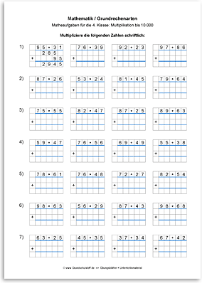 Download => Grundrechenarten => Schriftliche Multiplikation bis 1 Million (1)