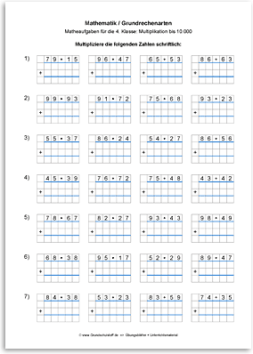 Download => Grundrechenarten => Schriftliche Multiplikation bis 1 Million (2)