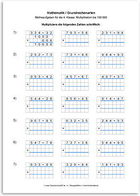 Download => Grundrechenarten => Schriftliche Multiplikation bis 1 Million (3)