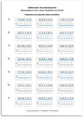 Download => Grundrechenarten => Schriftliche Multiplikation bis 1 Million (4)