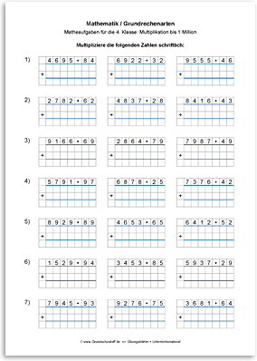 Download => Grundrechenarten => Schriftliche Multiplikation bis 1 Million (6)