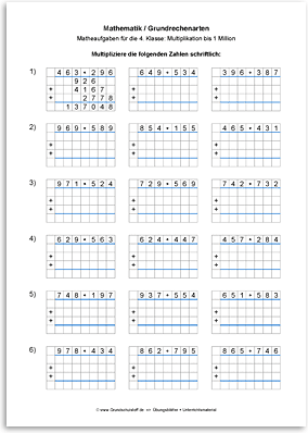 Download => Grundrechenarten => Schriftliche Multiplikation bis 1 Million (7)