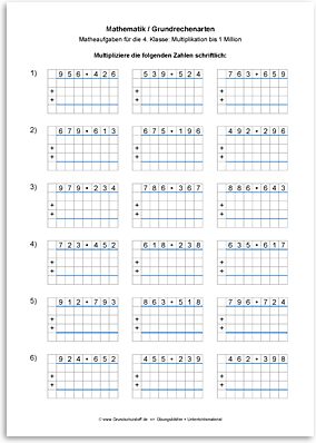 Download => Grundrechenarten => Schriftliche Multiplikation bis 1 Million (8)