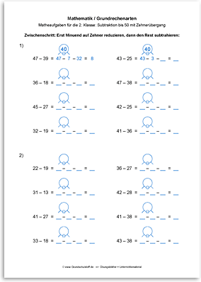Download => Grundrechenarten => Subtraktion bis 100 mit Zehnerübergang (8)